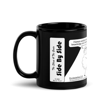 Black Glossy Mug Featuring the Sheep and the Goats Side by Side Cartoon V1-03 Style 2