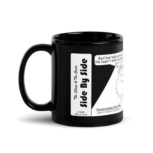 Black Glossy Mug Featuring the Sheep and the Goats Side by Side Cartoon V1-04 Style 2