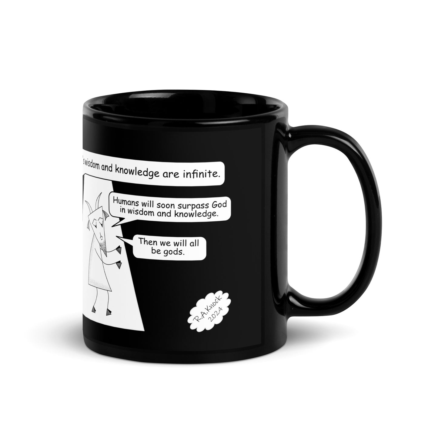 Black Glossy Mug Featuring the Sheep and the Goats Side by Side Cartoon V1-03 Style 2