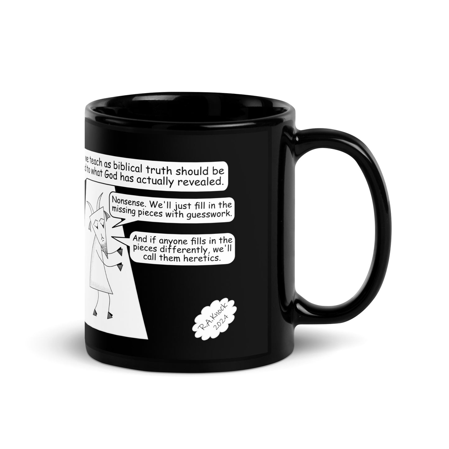 Black Glossy Mug Featuring the Sheep and the Goats Side by Side Cartoon V1-04 Style 2