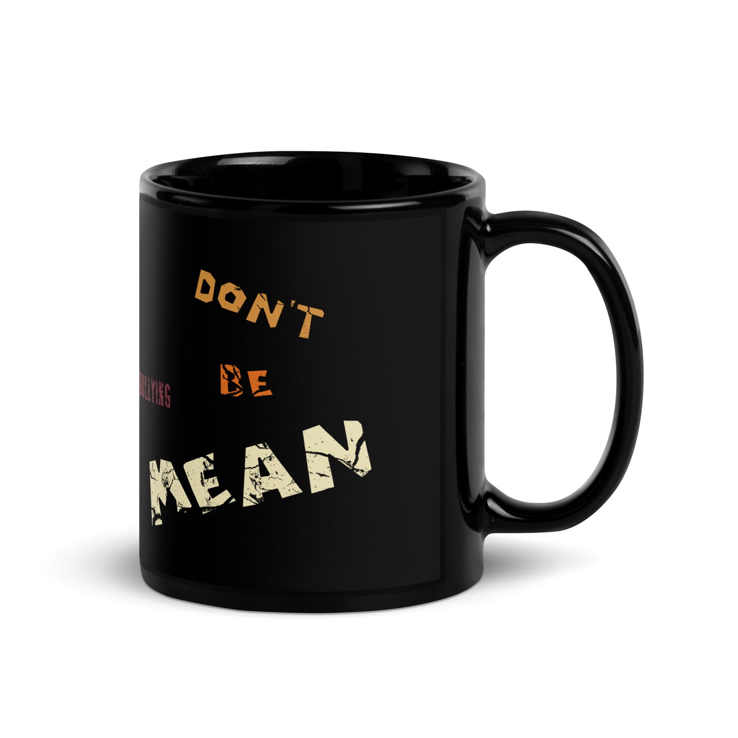 A001 Mug - Black Glossy Ceramic Mug Featuring Stop-Hand Graphic with text “Abortion is Mean. Don’t be Mean.”
