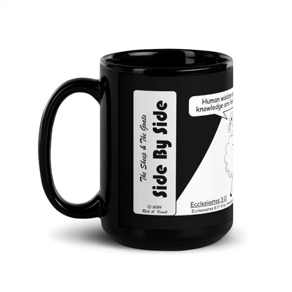 Black Glossy Mug Featuring the Sheep and the Goats Side by Side Cartoon V1-03 Style 2