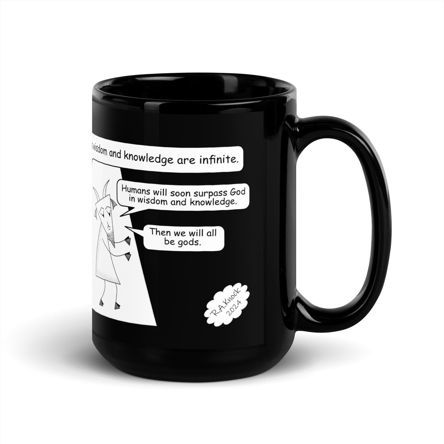 Black Glossy Mug Featuring the Sheep and the Goats Side by Side Cartoon V1-03 Style 2