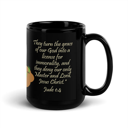 A009 Mug - Black Glossy Ceramic Mug Featuring Jude 1:4 with a Graphic of a Tombstone Bearing the Text “R.I.P. United Methodist Church, 1968-SOON, Cause of Death: Apostasy.