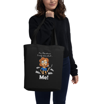 A015 Tote – Eco Tote Bag Featuring a Graphic of a Young Pregnant Woman Smoking, with the Text “I’m Pro-choice. I Only Care About Me. Me. Me. Me. Me!”