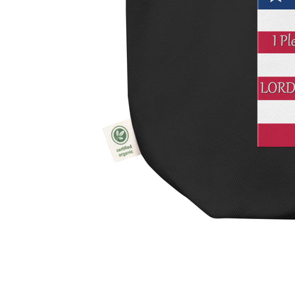 A019 Tote – Eco Tote Bag Featuring the Stars and Stripes, a Cross, and the Text “I Pledge Allegiance to Jesus Christ LORD of LORDS and KING of KINGS!”