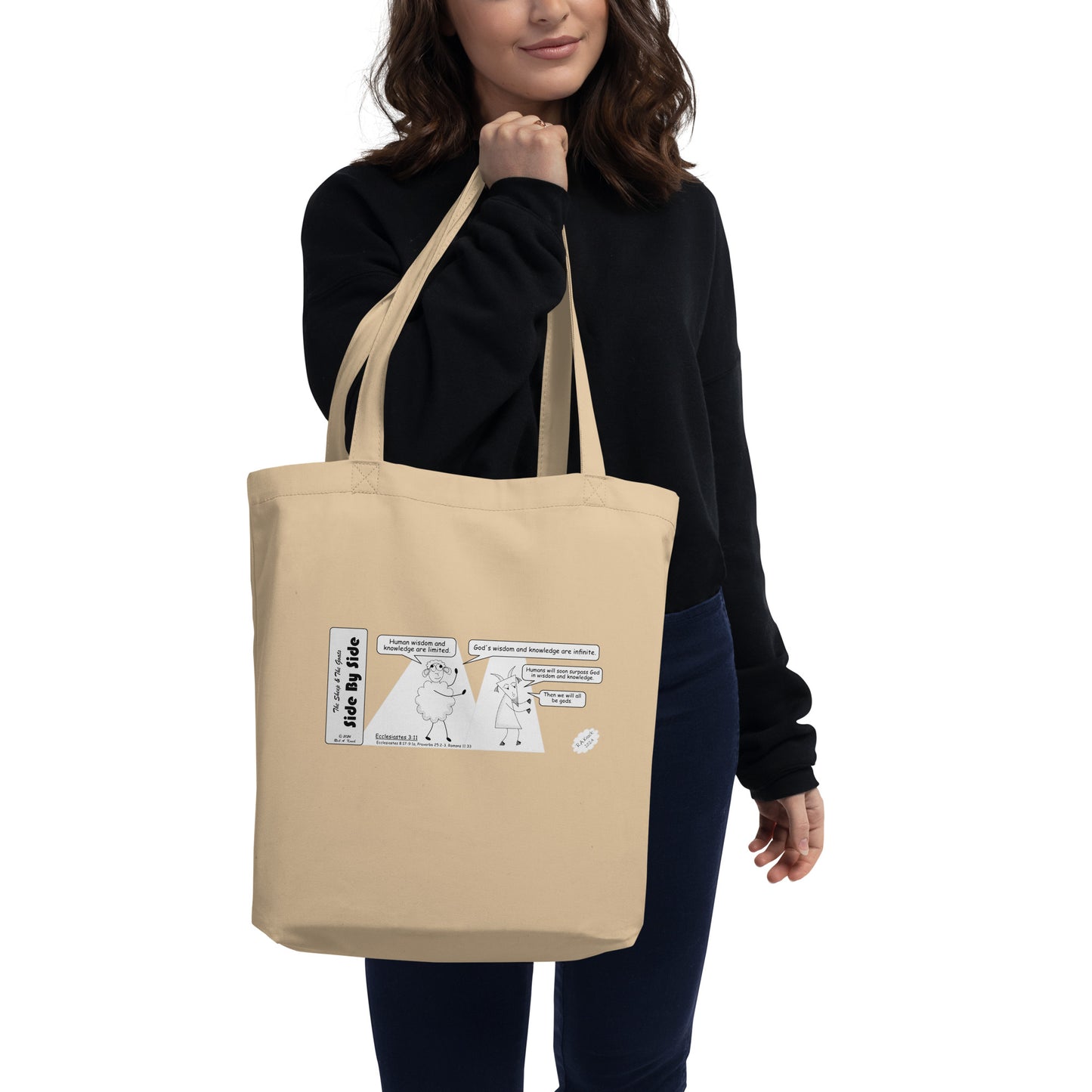 Eco Tote Bag Featuring the Sheep and the Goats Side by Side Cartoon V1-03 Style 2