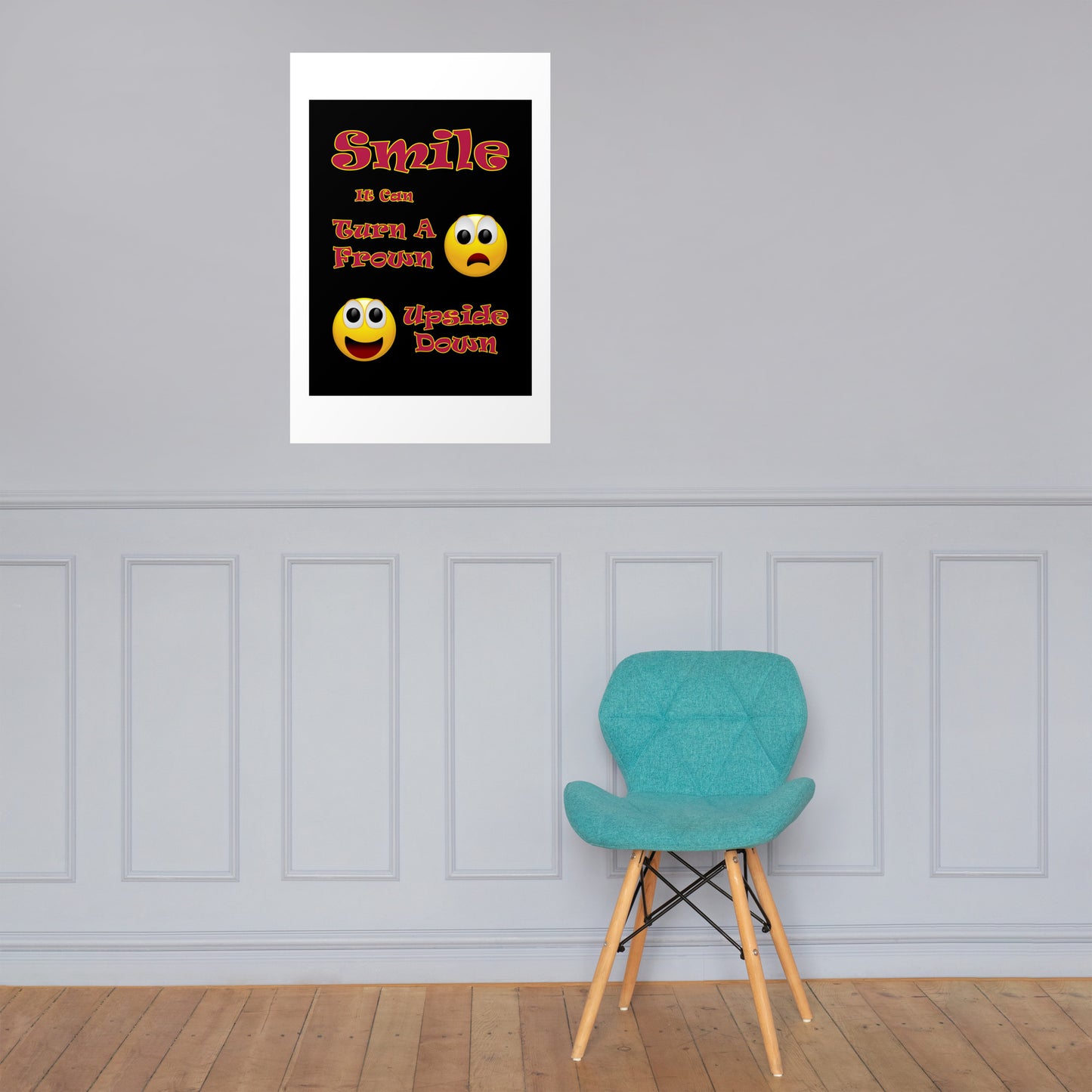 A008 Art Print - Museum Quality Giclée Print Featuring a Smiley Graphic With the Text “Smile - It Can Turn a Frown Upside Down”