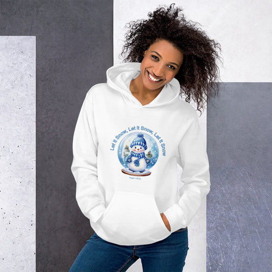 A020 Hoodie – Gildan 18500 Unisex Hoodie Featuring a Cute Little Snowman in a Snow Globe with the Text “Let it Snow, Let it Snow, Let it Snow.”