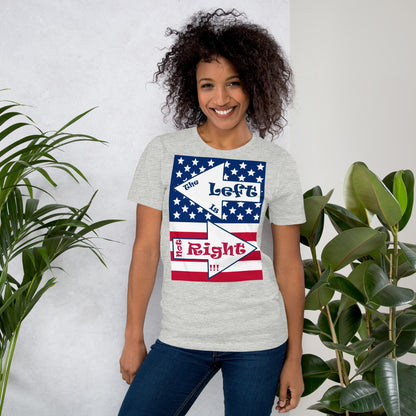 A017 T-shirt - Bella + Canvas 3001 Unisex T-shirt Featuring the Stars and Stripes of the U S Flag with the Text “The Left Is Not Right.”