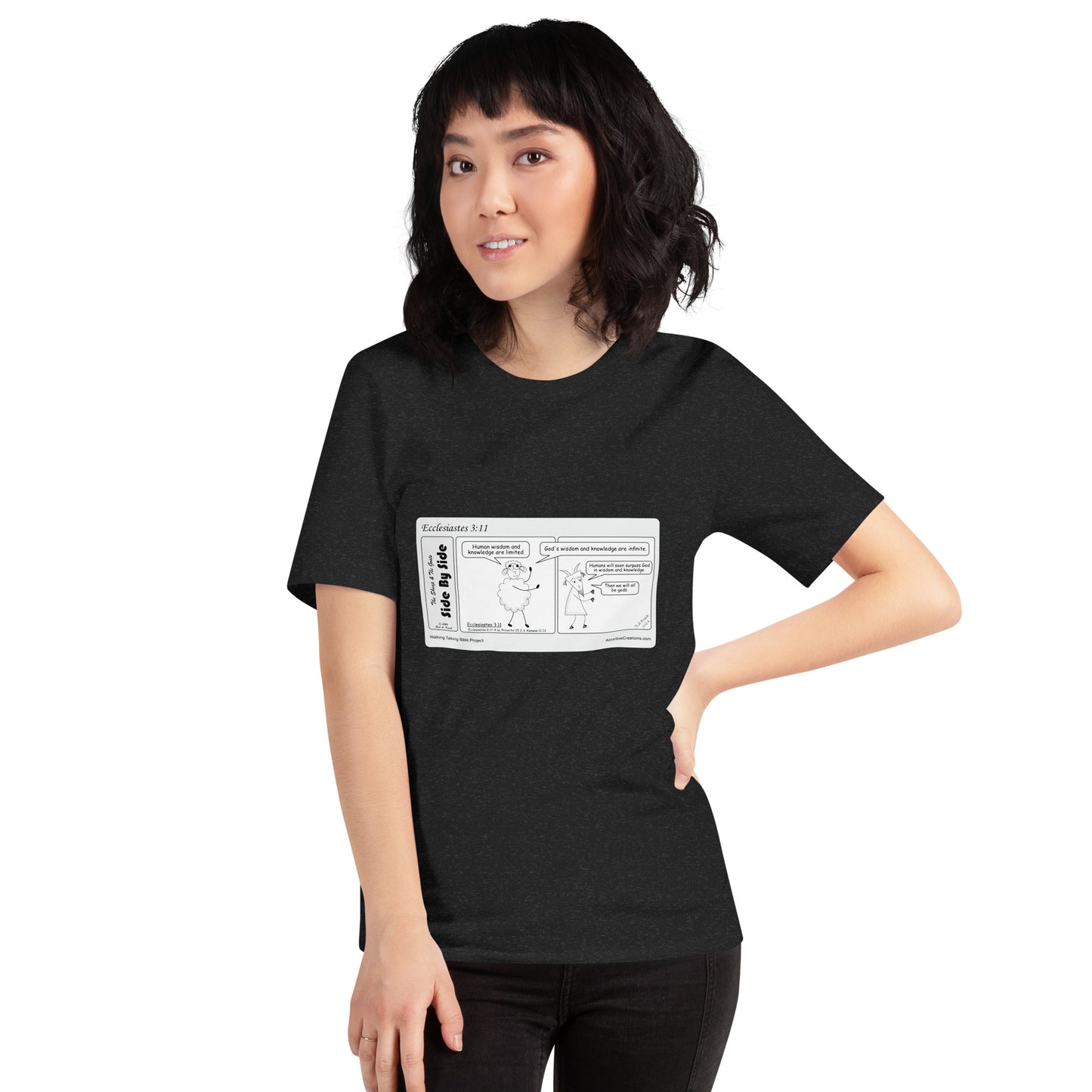 Bella + Canvas 3001 Unisex T-shirt Featuring the Sheep and the Goats Side by Side Cartoon V1-03 Style 1