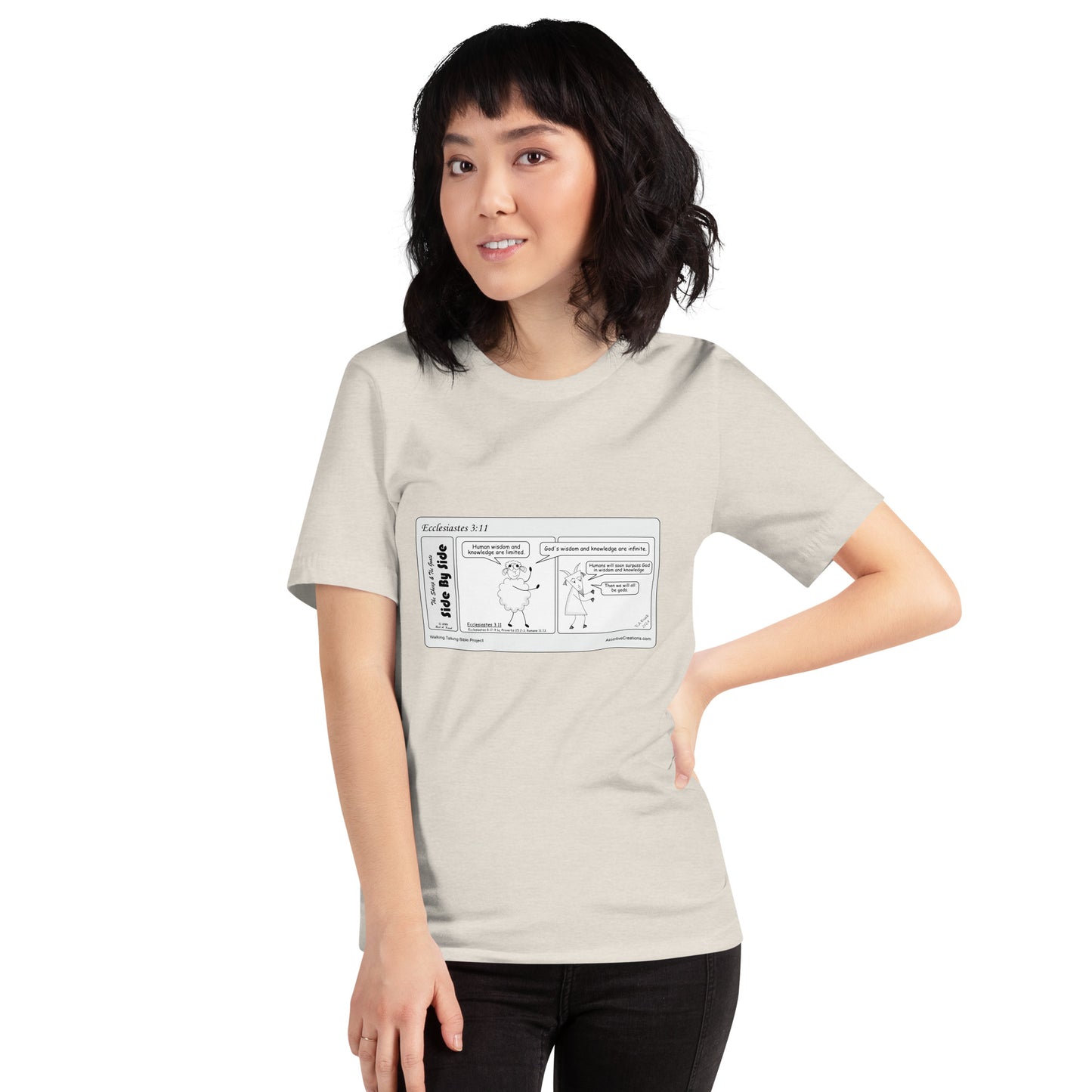 Bella + Canvas 3001 Unisex T-shirt Featuring the Sheep and the Goats Side by Side Cartoon V1-03 Style 1