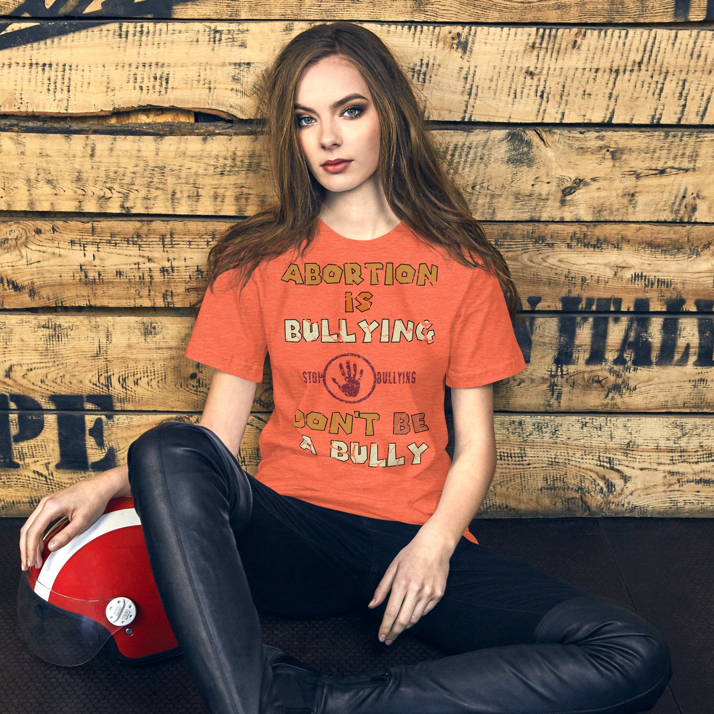 A001 T-shirt - Bella + Canvas 3001 Unisex T-shirt Featuring Stop-Hand Graphic with text “Abortion is Bullying. Don’t be a Bully.”