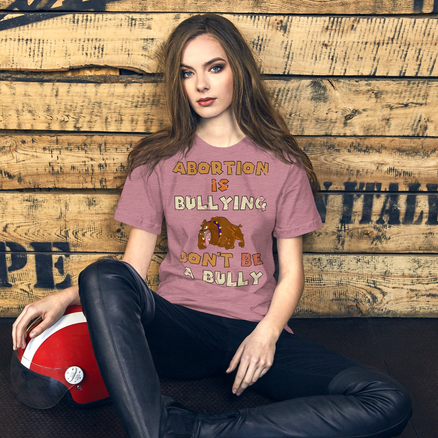 A001 T-shirt - Bella + Canvas 3001 Unisex T-shirt Featuring Bulldog Graphic with text “Abortion is Bullying. Don’t be a Bully.”