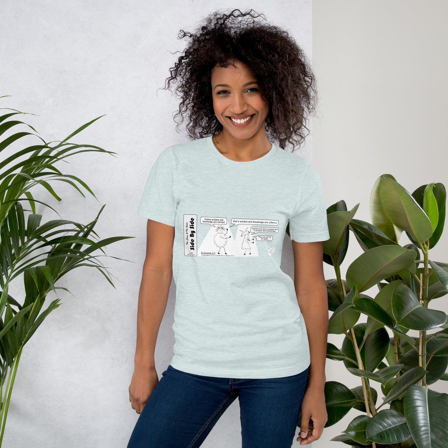 Bella + Canvas 3001 Unisex T-shirt Featuring the Sheep and the Goats Side by Side Cartoon V1-04 Style 2