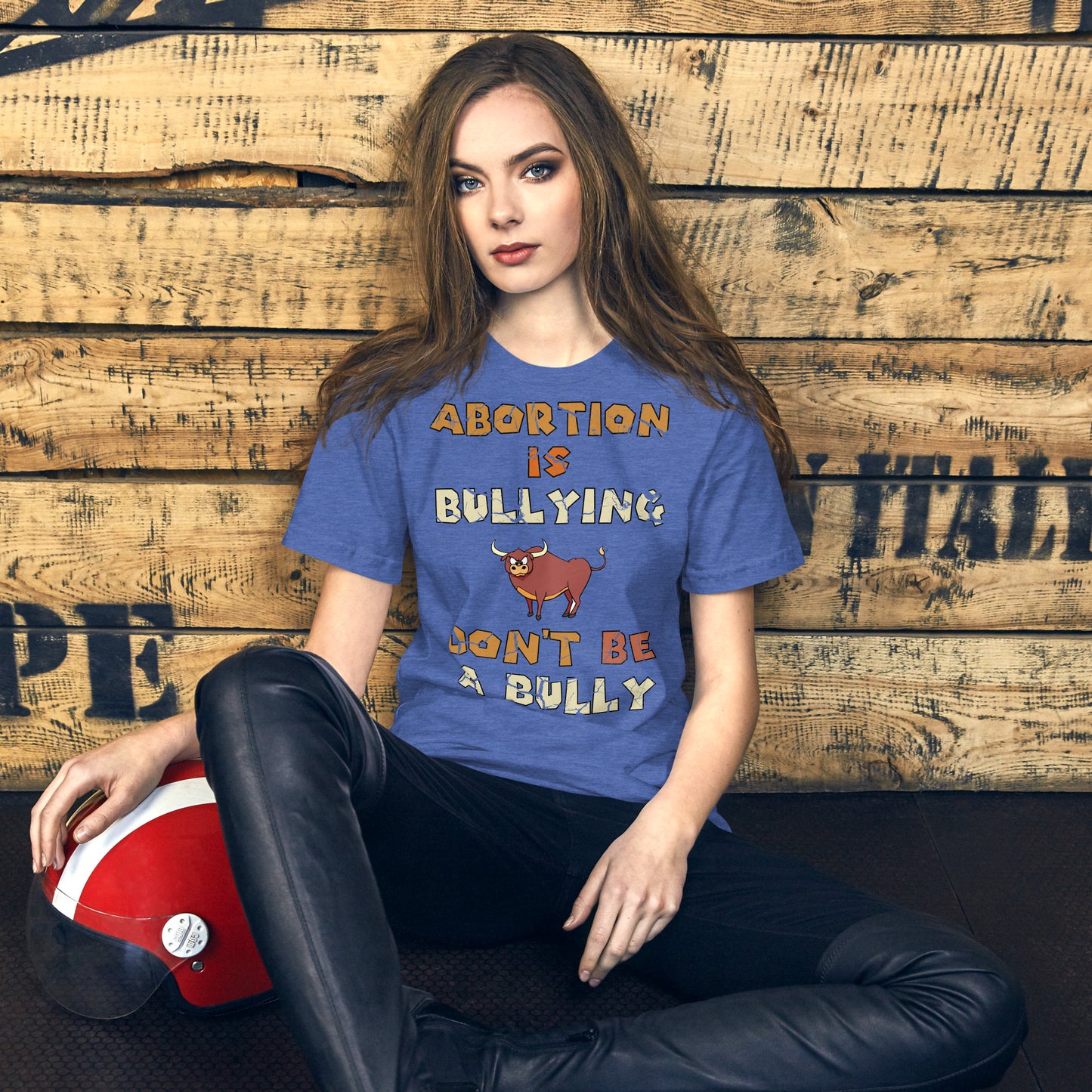 A001 T-shirt - Bella + Canvas 3001 Unisex T-shirt Featuring Bull-Steer Graphic with text “Abortion is Bullying. Don’t be a Bully.”
