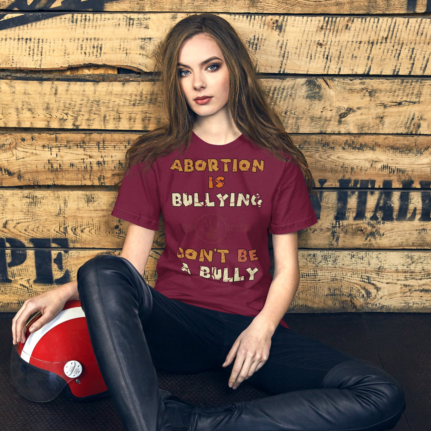 A001 T-shirt - Bella + Canvas 3001 Unisex T-shirt Featuring Stop-Hand Graphic with text “Abortion is Bullying. Don’t be a Bully.”