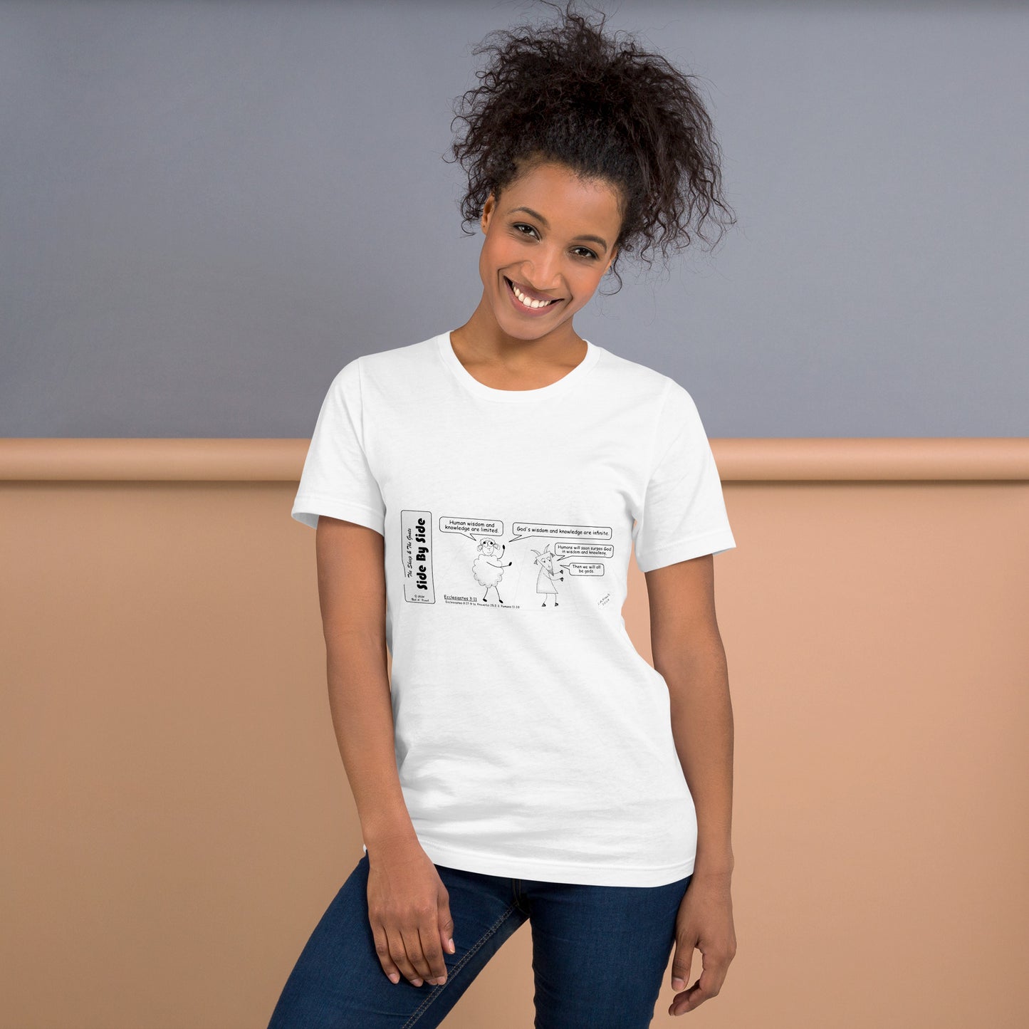 Bella + Canvas 3001 Unisex T-shirt Featuring the Sheep and the Goats Side by Side Cartoon V1-03 Style 2