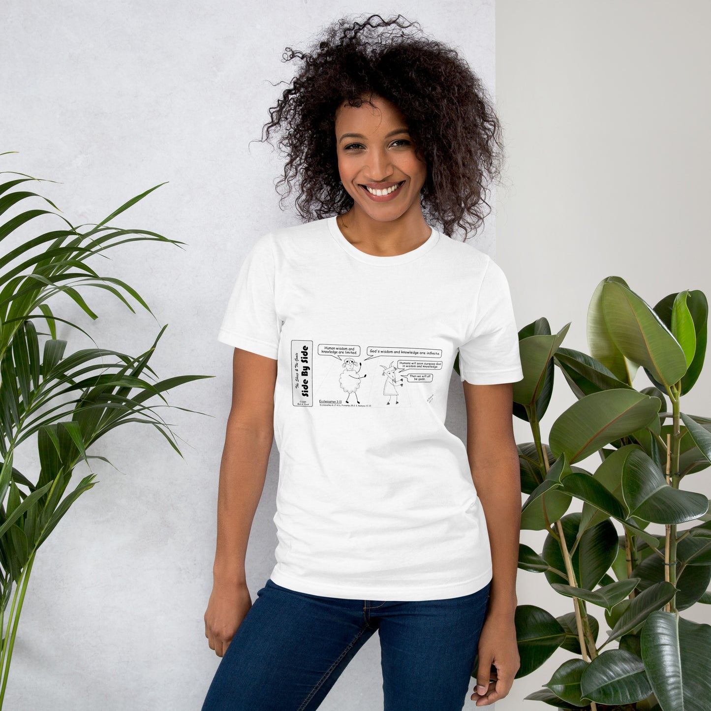 Bella + Canvas 3001 Unisex T-shirt Featuring the Sheep and the Goats Side by Side Cartoon V1-04 Style 2