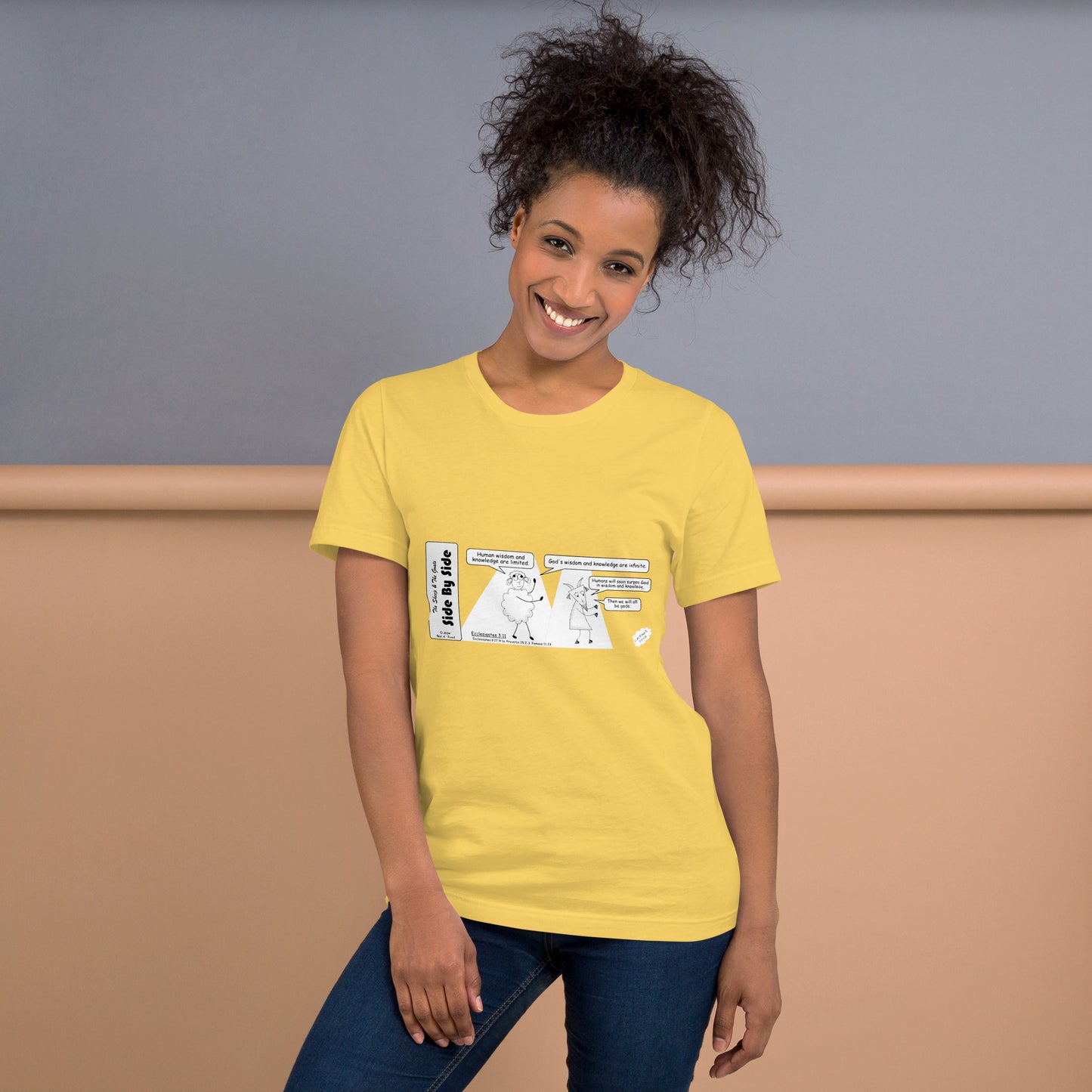 Bella + Canvas 3001 Unisex T-shirt Featuring the Sheep and the Goats Side by Side Cartoon V1-03 Style 2