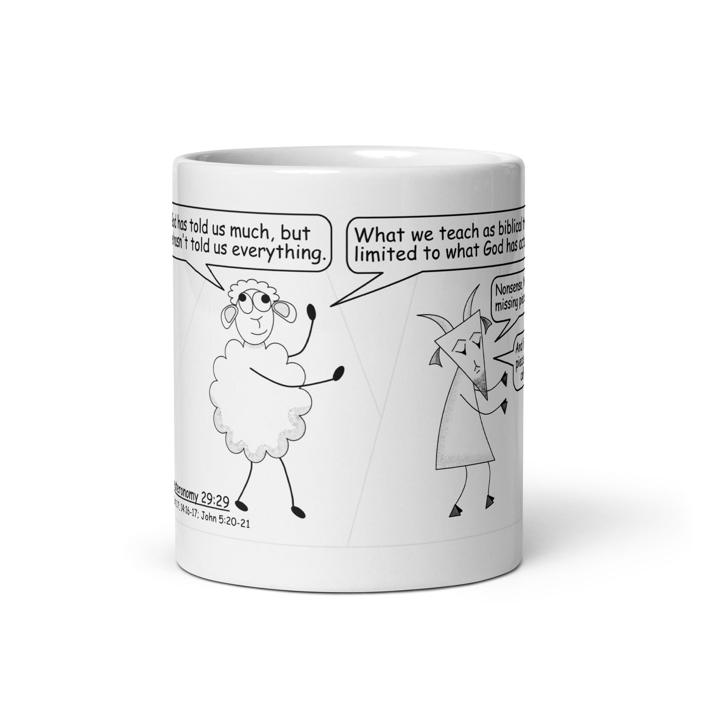 White Glossy Mug Featuring the Sheep and the Goats Side by Side Cartoon V1-04 Style 2