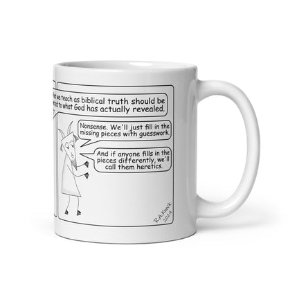 White Glossy Mug Featuring the Sheep and the Goats Side by Side Cartoon V1-04 Style 1