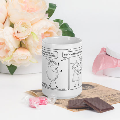 White Glossy Mug Featuring the Sheep and the Goats Side by Side Cartoon V1-03 Style 1