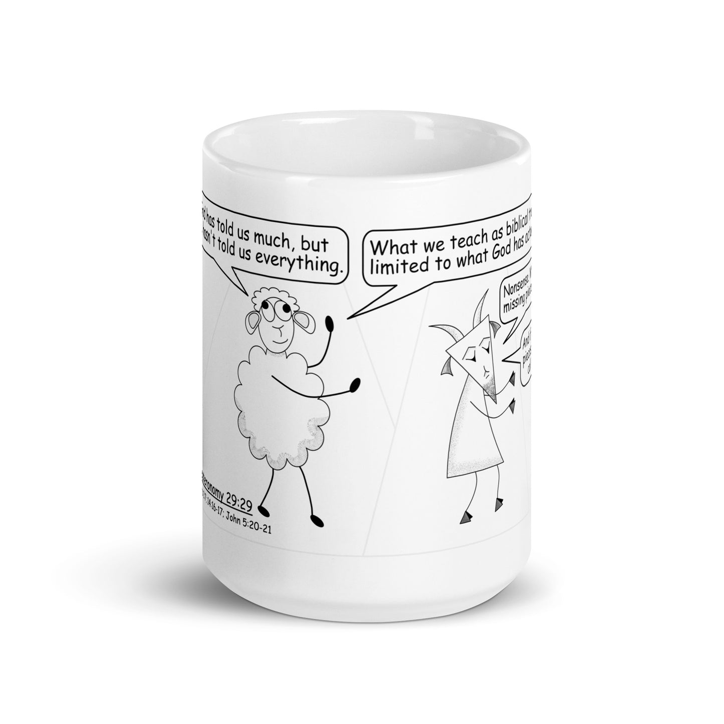 White Glossy Mug Featuring the Sheep and the Goats Side by Side Cartoon V1-04 Style 2