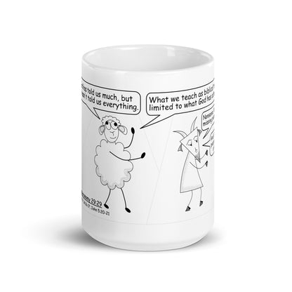 White Glossy Mug Featuring the Sheep and the Goats Side by Side Cartoon V1-04 Style 2